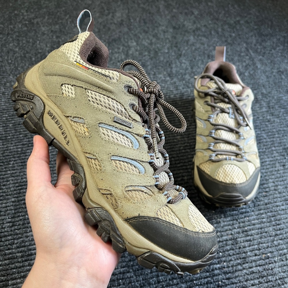 Merrell Moab Waterproof Hiking Shoes Womens 7.5 Dusty Olive Suede Trail Sneakers
